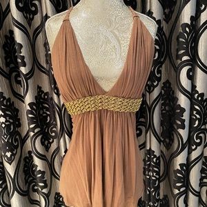 Sky Camel Halter Empire Waist Top with chain waist Embellished Detail SMALL
